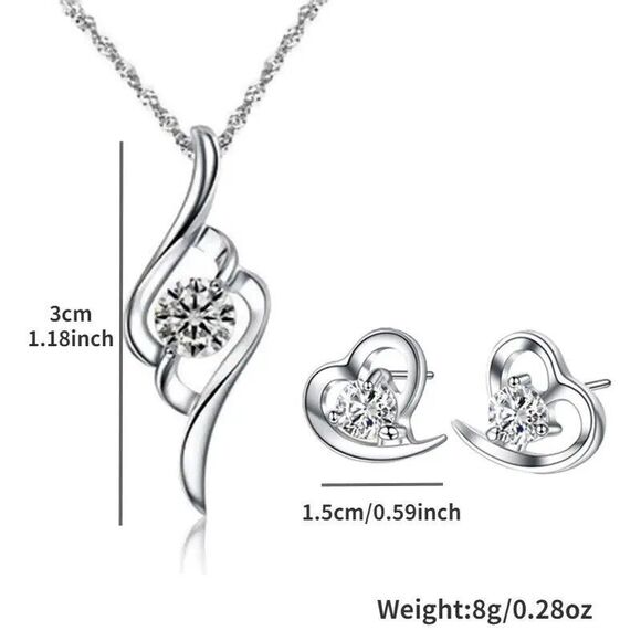 Rhinestone Heart Earrings and Pendant Set - Picture 4 of 6